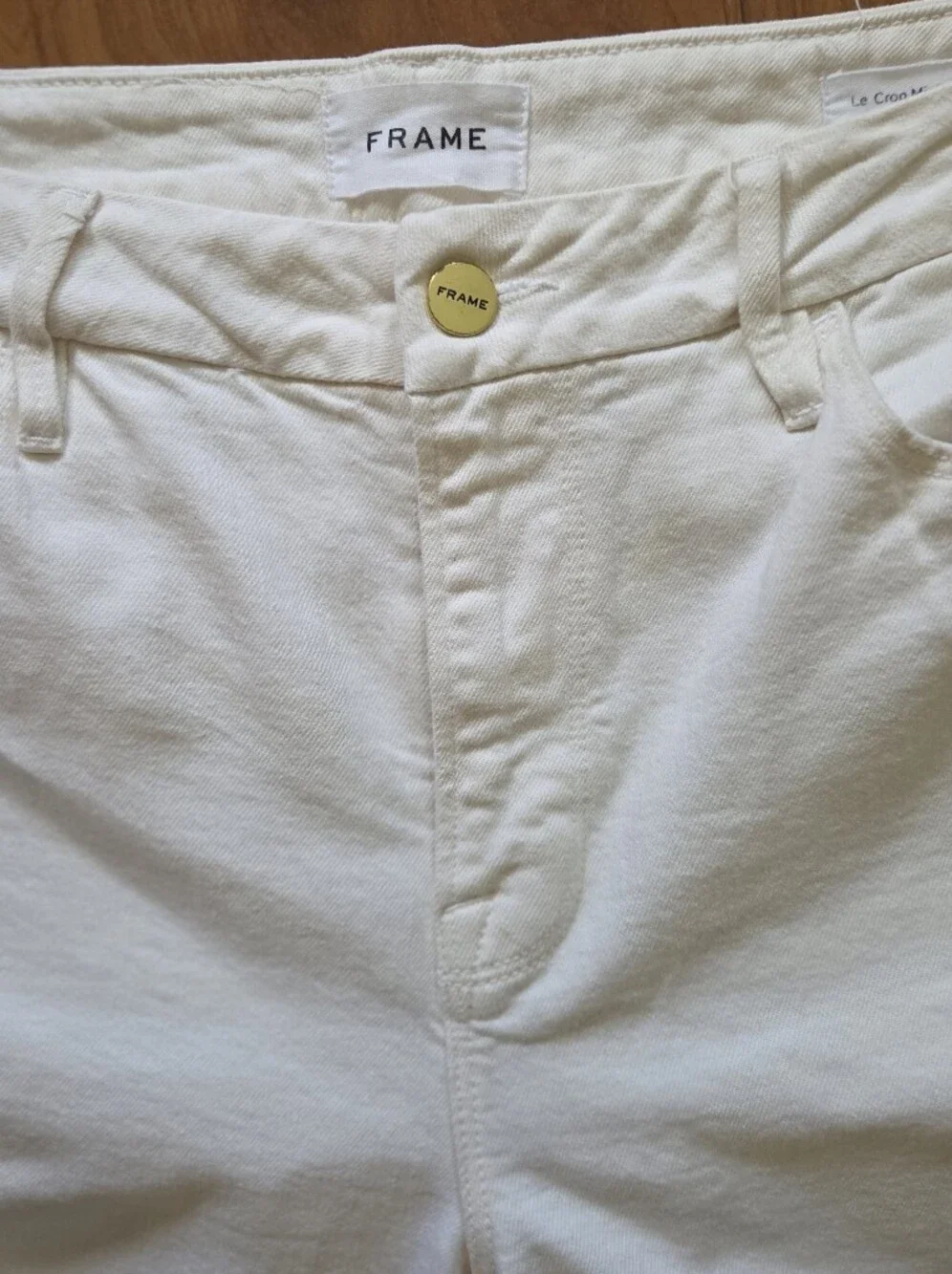FRAME Le Crop Mini Boot Jeans Denim Stretch Raw Hem WHITE Size 31 - Picture 7 of 7
